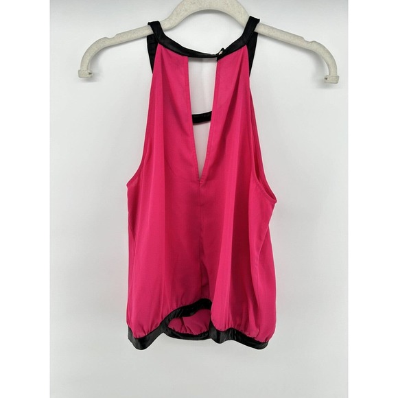 Bebe Top Womens Sz XS Pink/Black Halter Sleeveless Surplice Keyhole - Picture 3 of 4